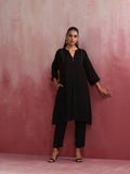 trueBrowns Black Cotton Dobby Kurta Co-ord set