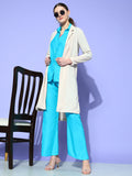 InWeave Women's Aqua Blue Coord Set With Solid Peach Crop Top