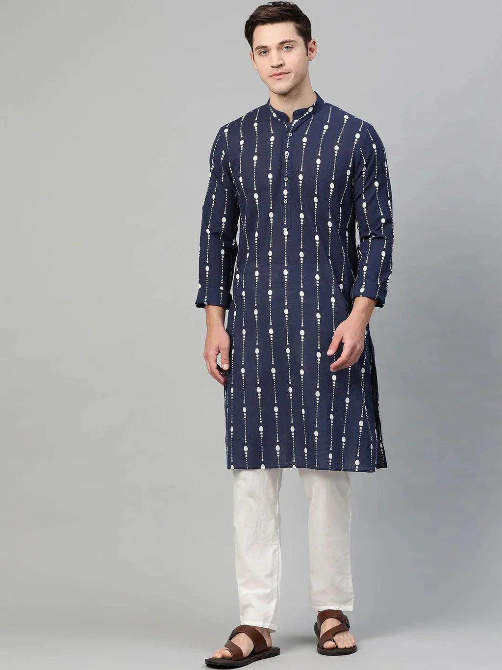 Fabmade Men Printed Straight Kurta With Pyjama