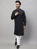 Even Apparels Black Pure Cotton Kurta With Band Collar