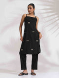 trueBrowns Black Cotton Embroidered Straight Kurta Set