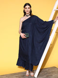 InWeave Women's Navy Mirror Work One Shoulder Kurta Set