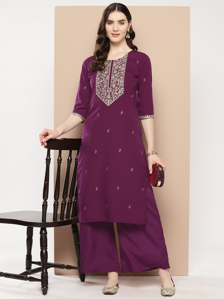 Ahalyaa Women Floral Yoke Design Regular Kurta with Palazzos
