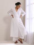 trueBrowns White Dobby Angrakha Kurta Pant Set