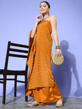 InWeave Women's Mustard Gold Print One Shoulder Kurta Set
