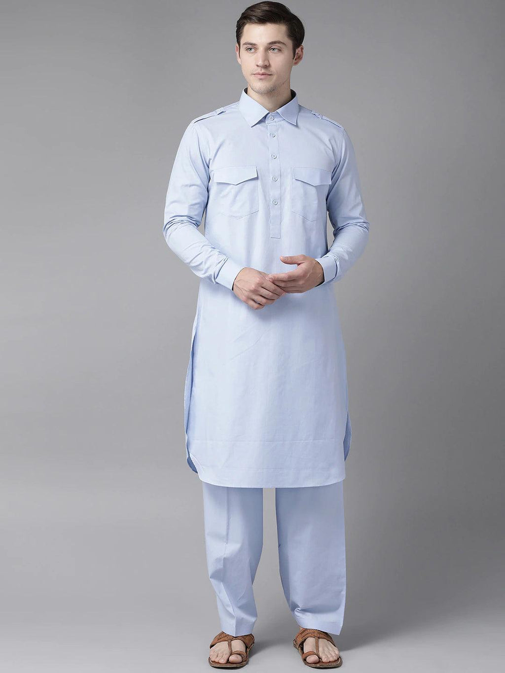 Fabmade Men Sky Blue Pathani Suits