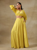 trueBrowns Lime Green Bandhani Printed Silk Top Skirt Set