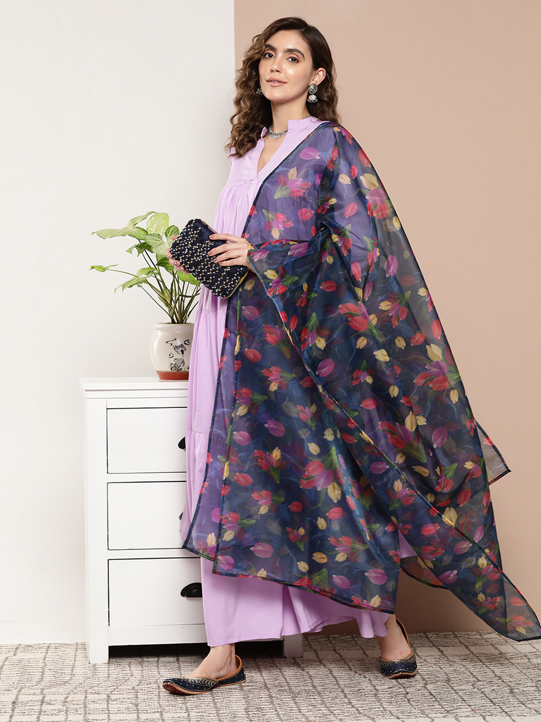InWeave Women's Mauve Tiered Anarkali Kurta Set
