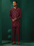 trueBrowns Men's Wine Diamond Viscose Silk Co-ord Set