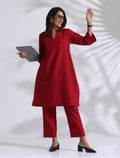 trueBrowns Maroon Slub Kurta Co-ord Set