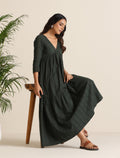 trueBrowns Charcoal Cotton Dobby Tiered Dress