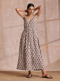trueBrowns Clay Dabu Buta Print Cotton Sleeveless Wrap Dress