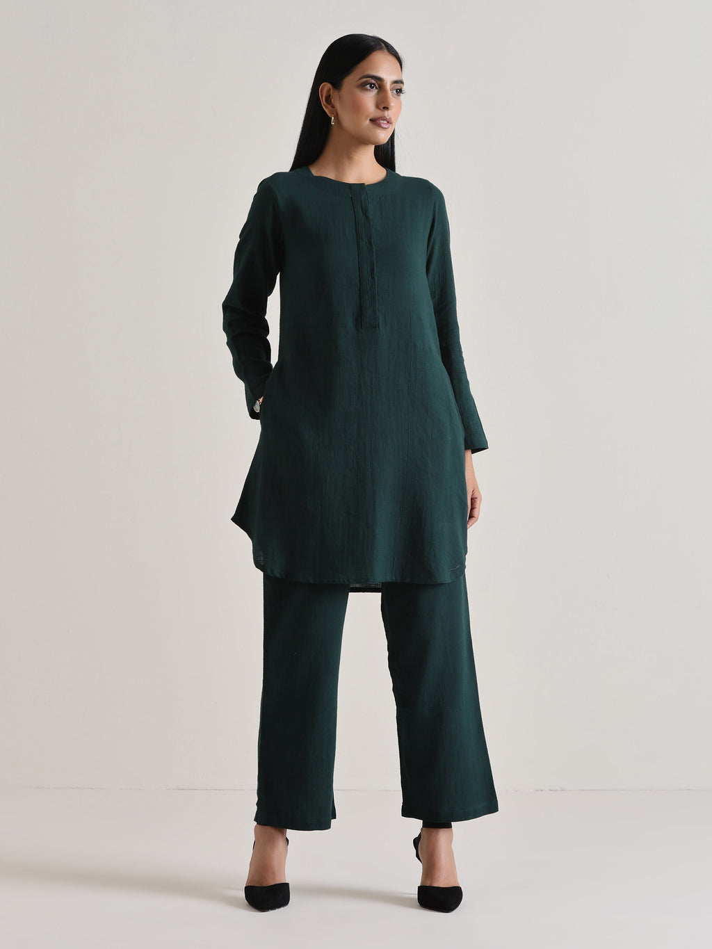 trueBrowns Dark Green Front Placket Co-Ord Set