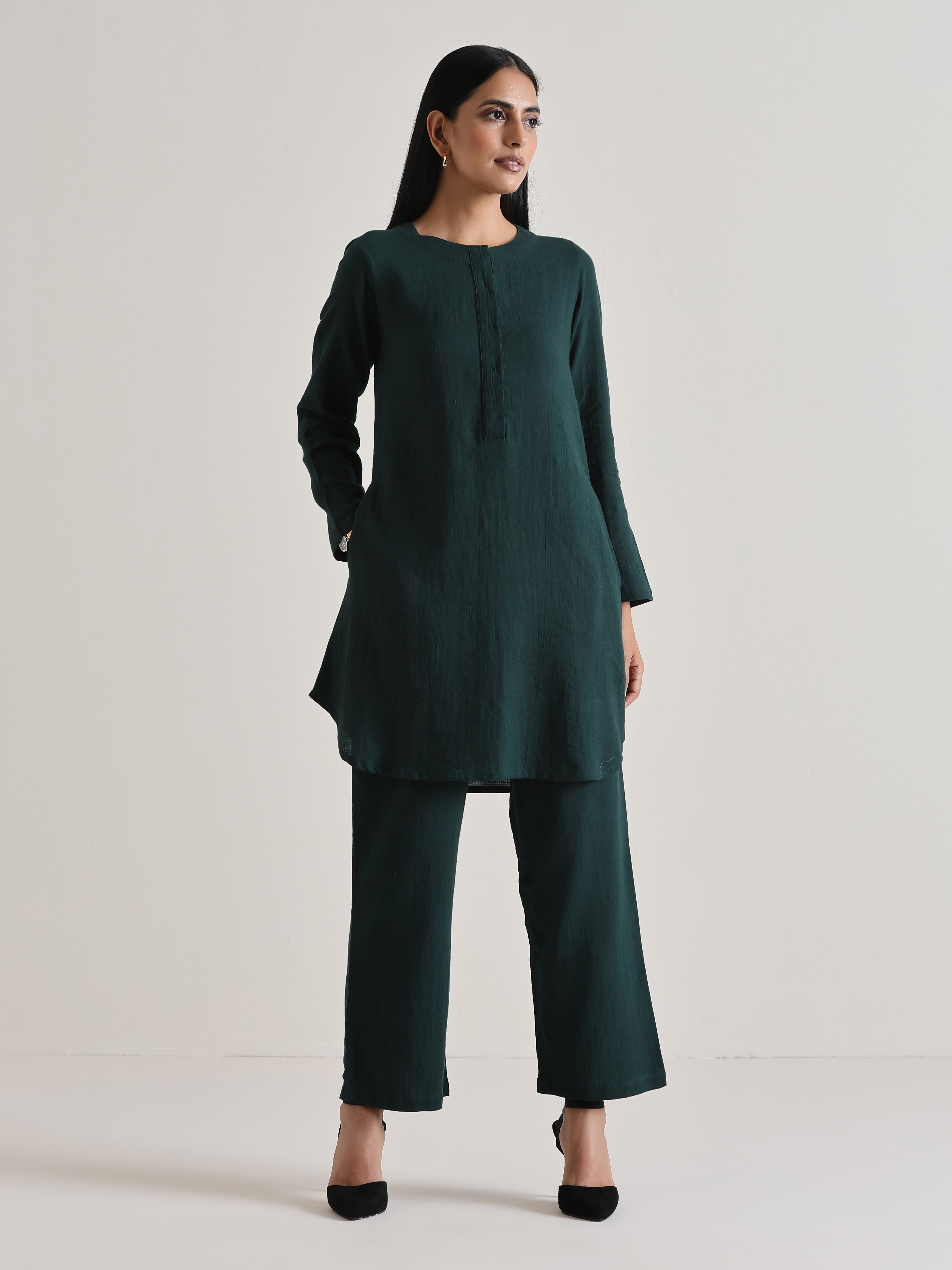 trueBrowns Dark Green Front Placket Co-Ord Set