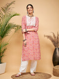 InWeave Women's Dusty Pink Paisley Patch Straight Kurta