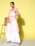 InWeave Women's Cream Strappy Kurta Set With Peach Organza Cape