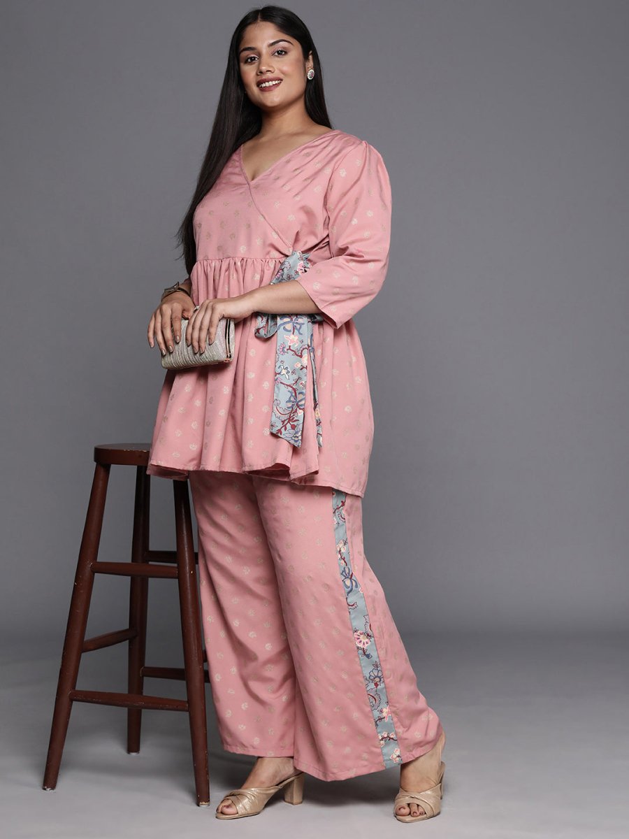 Ahalyaa Plus Size Ethnic Printed Wrap Tunic with Palazzos
