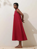 trueBrowns Maroon Cotton Linen Dress