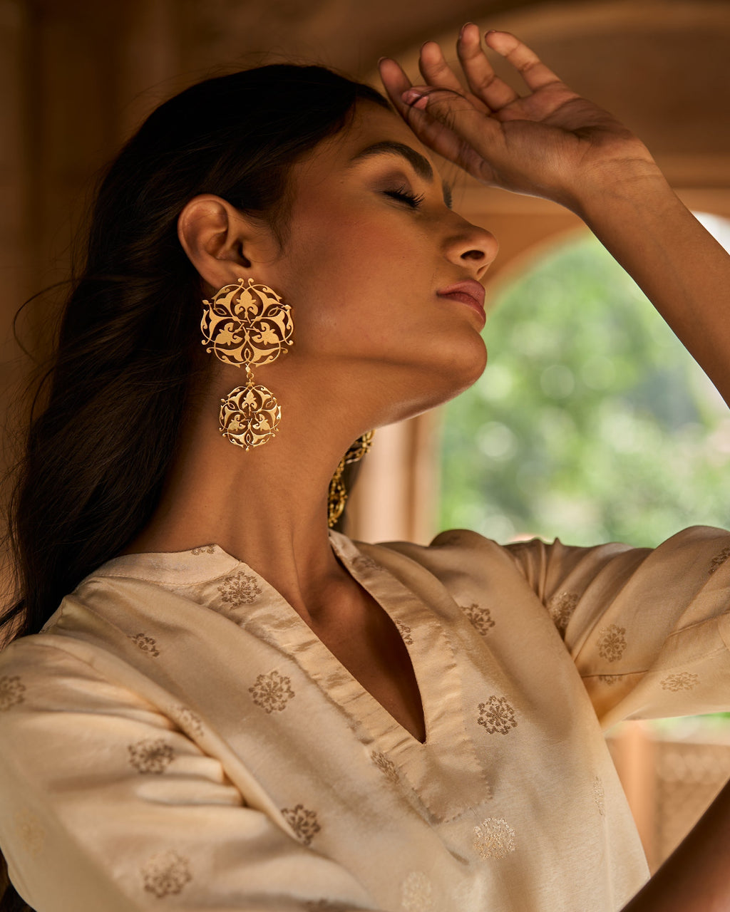 trueBrowns Gold-Polished Circle Drop Earrings