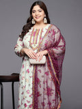 Ahalyaa Plus Size Floral Printed Zari Kurta with Palazzos & With Dupatta