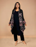 trueBrowns Black Woollen Geometric Kaftan Cape