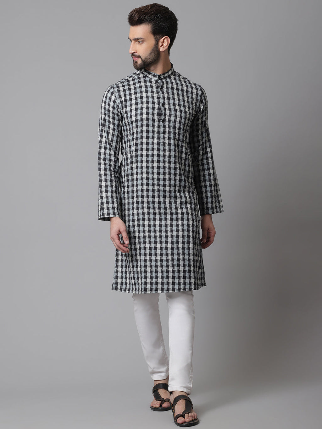 Even Apparels Multi Pure Cotton Kurta With Band Collar