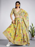 House of Panchhi Mustard Colour Organza Floral Design Digital Print Lehenga Choli & Dupatta