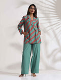 trueBrowns Green Cotton Print Jacket Top Co-ord Set