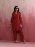 trueBrowns Maroon Modal V Neck Kurta Co-ord Set