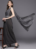 Ahalyaa Abstract Print Layered Crepe Ethnic Dress