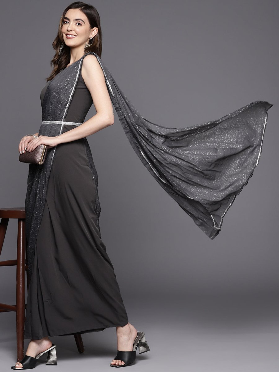 Ahalyaa Abstract Print Layered Crepe Ethnic Dress