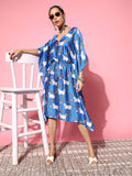 InWeave Women's Ink Blue Indian Bull Print Kaftan