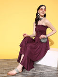 InWeave Women's Wine Mirror Work Off Shoulder Kurta Set