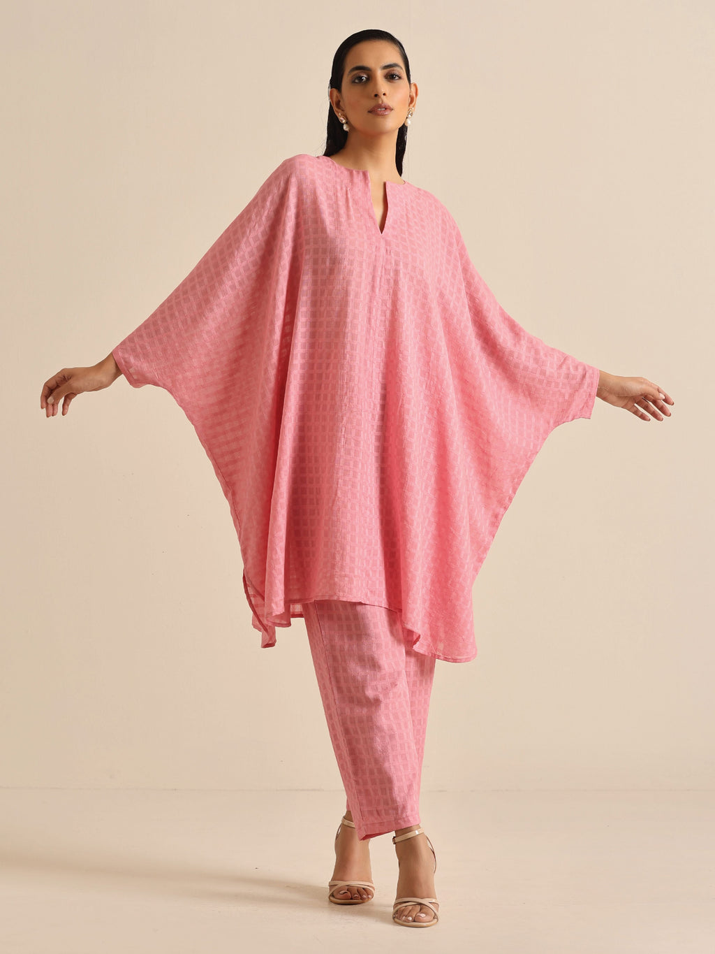 trueBrowns Light Pink Dobby Oversized Co-Ord Set