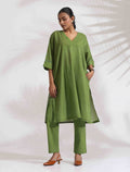 trueBrowns Green Cotton Placement Print Kurta Co-ord Set