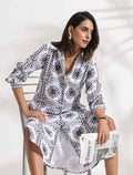 trueBrowns White Cotton Print Shirt Dress