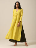 trueBrowns Lime Slub Texture Slit Kurta Palazzo Set