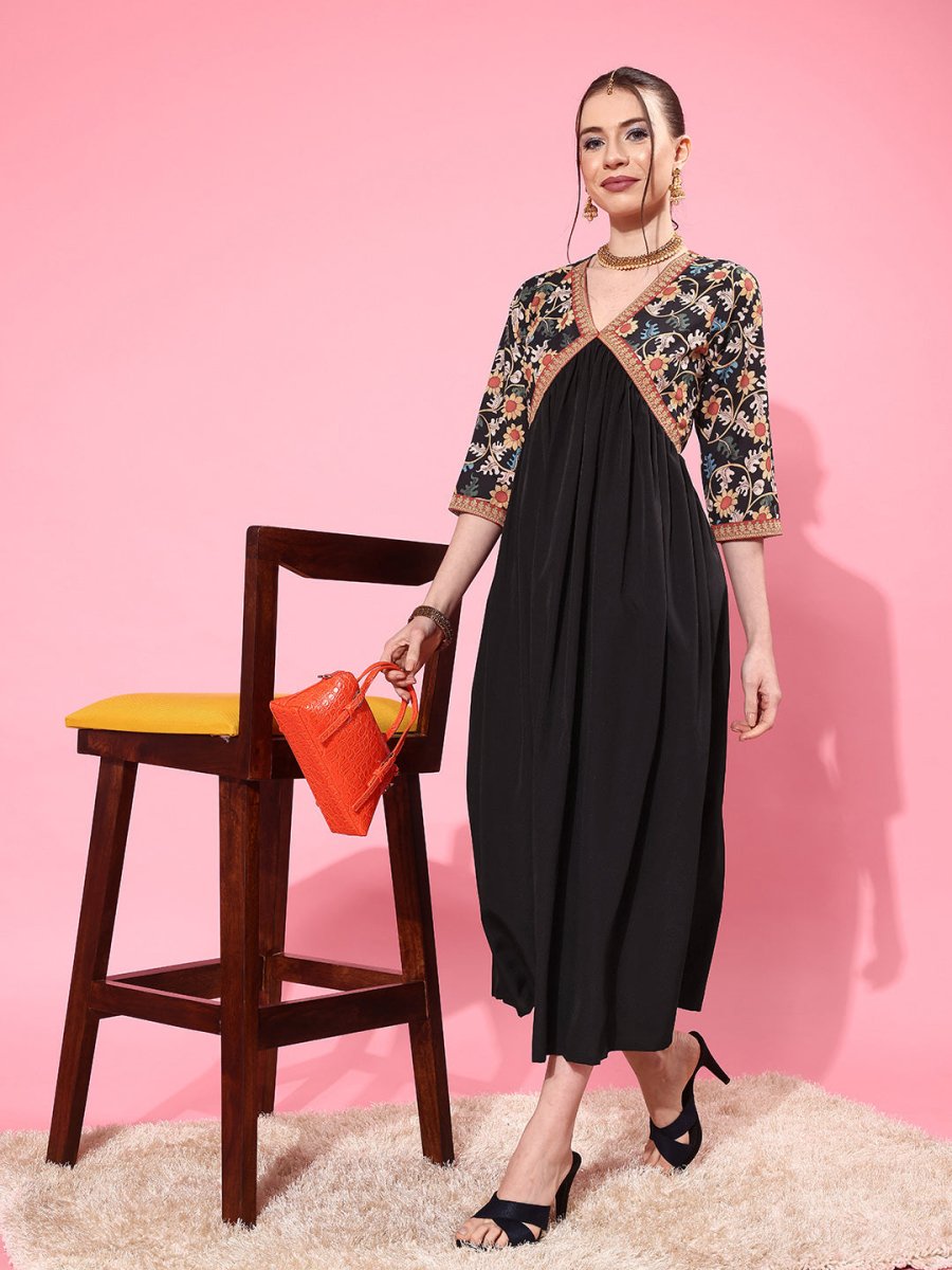 Ahalyaa Floral Printed Empire Midi Dress