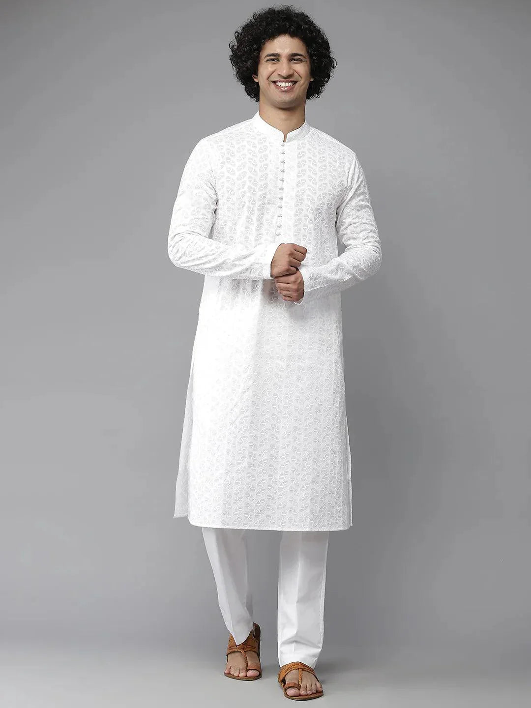 Fabmade Elegant Chikankari Embroidered Straight Kurta With Pyjama