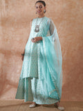 InWeave Women's Powder Blue Jacquard Halter Kurta Set W Powder Blue Or Dupatta