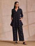 trueBrowns Black White Floral Print Cotton Collar Short Co-Ord Set