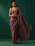 trueBrowns Mauve Cotton Silver Lurex Striped Ready to Wear Saree