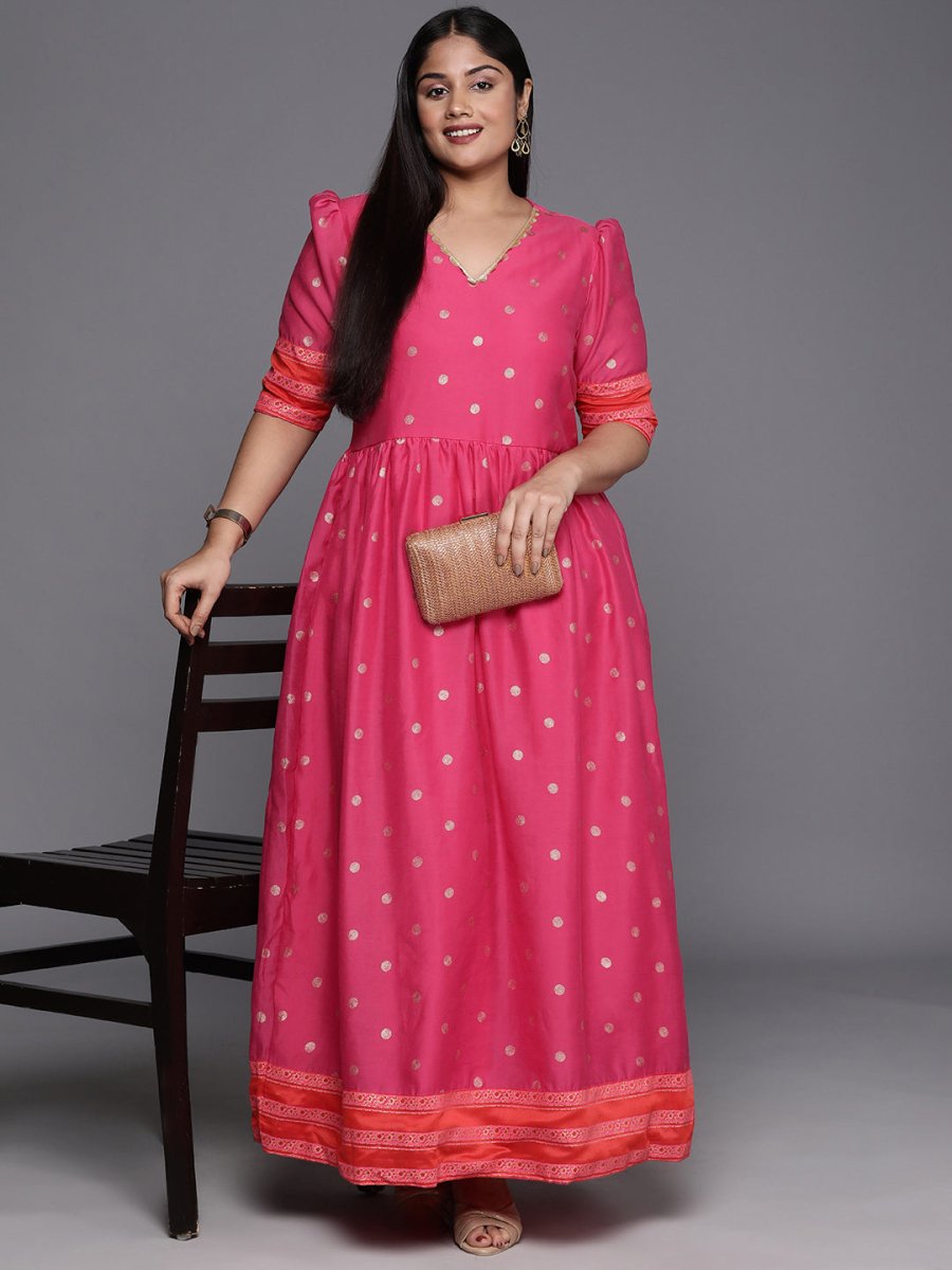 Ahalyaa Plus Size V-Neck Maxi Ethnic Dress