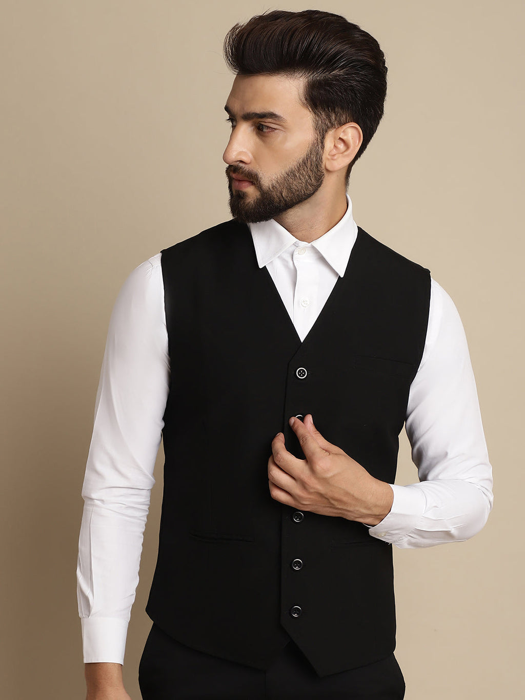 Even Apparels Men's Black Waistcoat with welt pockets