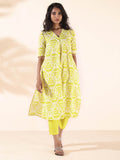 trueBrowns Lime Cotton Ikat Kurta Pant Set