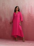trueBrowns Pink Modal High Slit Kurta Set