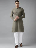 Fabmade Men Khaki Cotton Linen Kurta Pyjama