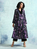 trueBrowns Black Printed Velvet Angrakha Jacket