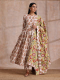 trueBrowns White With Red Yellow Buta Block Print Cotton Kurta Pant Dupatta Set