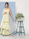 Ahalyaa Women Sea Green Floral Printed Gotta Patti Kurti with Sharara & With Dupatta